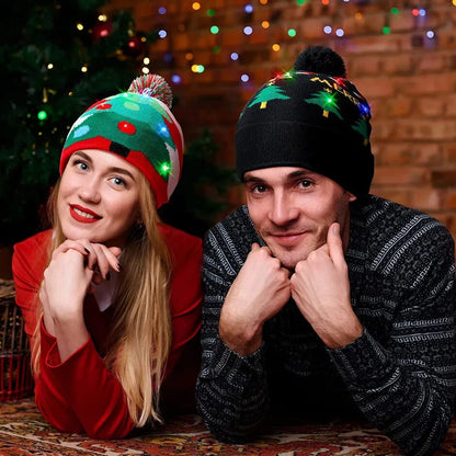 Christmas Knitted Beanie Cap LED Light Up Unisex