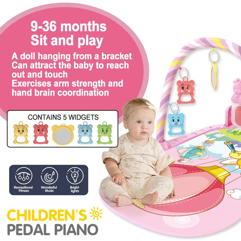 Infant's interactive gym stimulates early development.