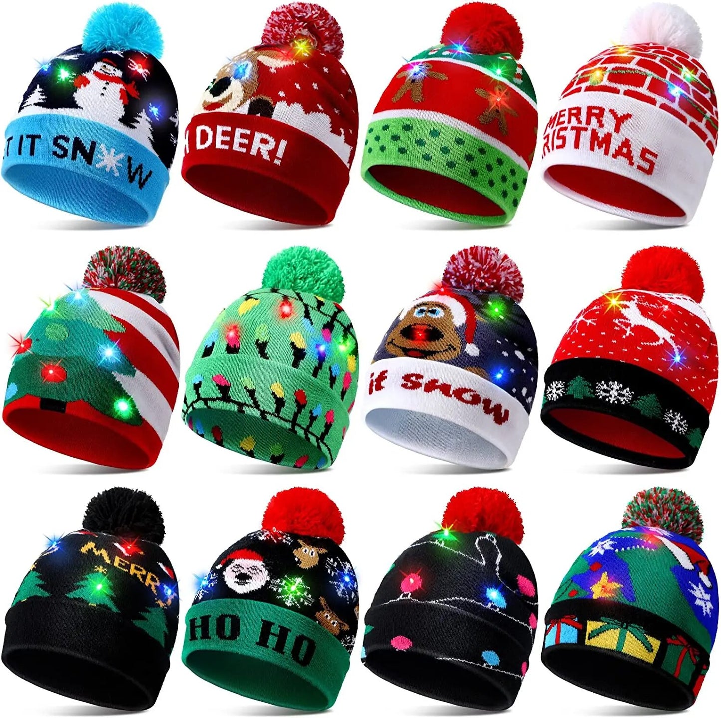 Christmas Knitted Beanie Cap LED Light Up Unisex