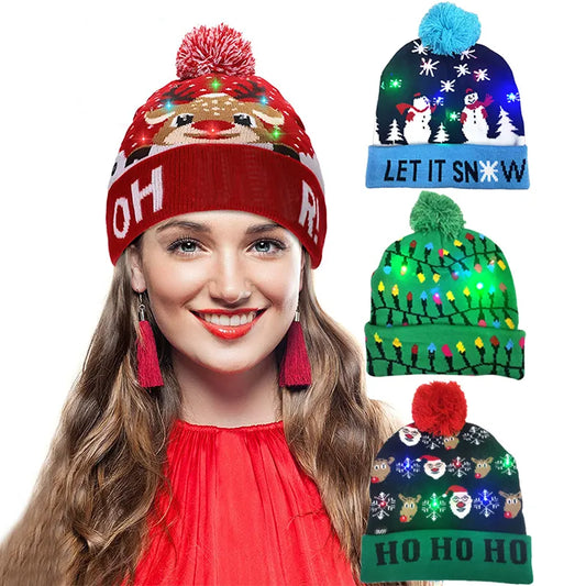 Christmas Knitted Beanie Cap LED Light Up Unisex