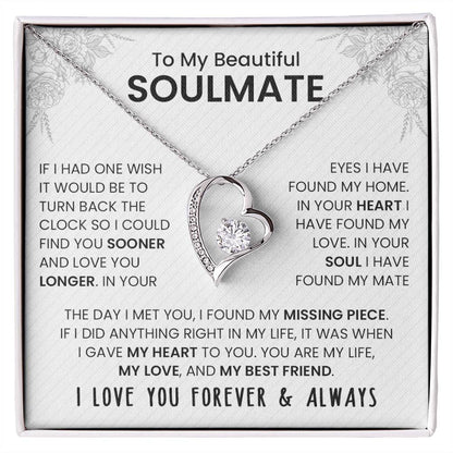 To My Beautiful Soulmate | I Love You, Forever & Always - Forever Love Necklace